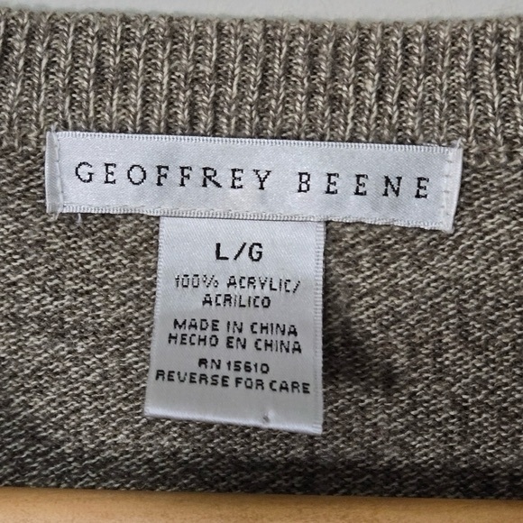 GEOFFREY BEENE mens Large sweater vest beige  Brown   acrylic - Picture 4 of 6